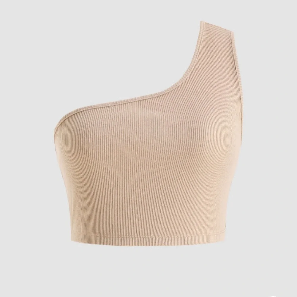 Solid Rib One Shoulder Crop Top - Picture 1 of 3